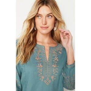 J Jill Embroidered Tunic Top W S Petite Boho Lightweight Artsy Coastal Travel